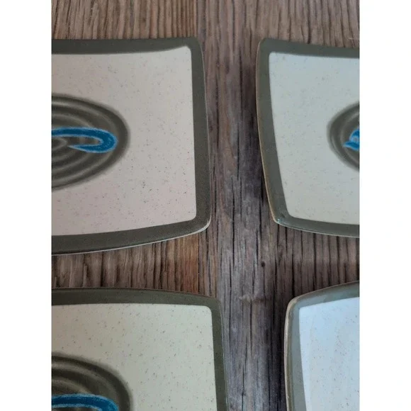 Vintage Style Sushi Plates Set of 6 Speckled Cream Blue Abstract Design - Picture 8 of 16